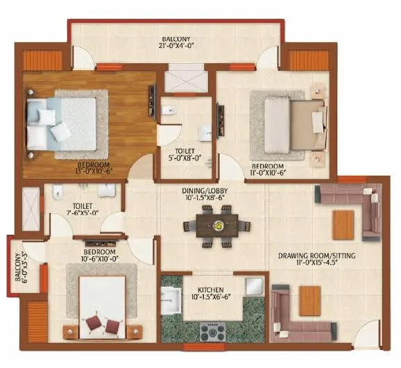 3 BHK floor plan